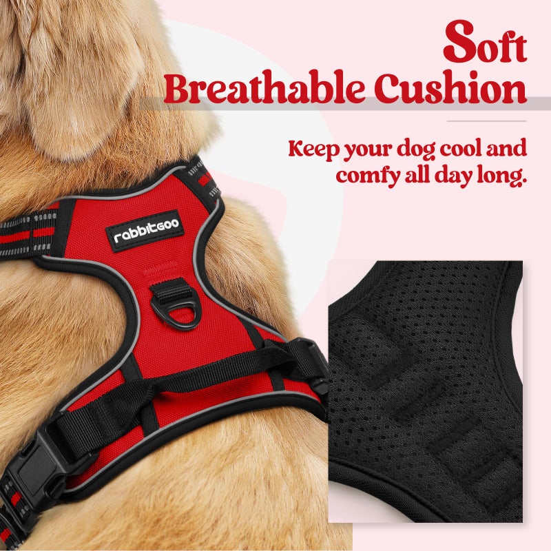 rabbitgoo Dog Harness No Pull with 2 Leash Clips, Adjustable Soft Padded, Reflective Oxford No Choke Pet Vest with Easy Control Handle for Medium Sized Dogs, Red, M - Image 2